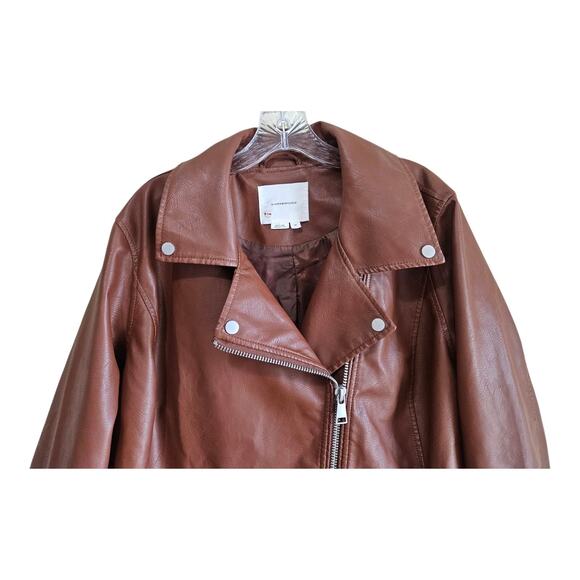 ANTHROPOLOGIE Women's Plus 1X Saige Moto Jacket Brown Faux Leather Snaps Zip 46" - Picture 3 of 11